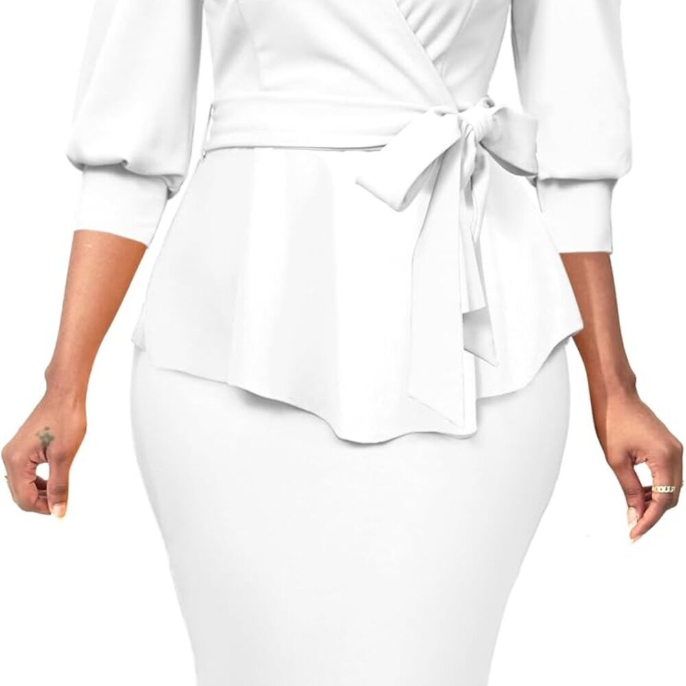 Women's Vintage Bodycon Midi Dress Poly Spandex 3/4 Sleeve Peplum Office Wear